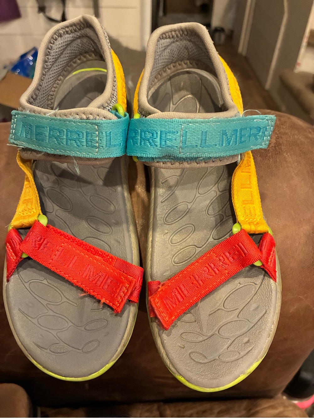 Merrell Kids Colorblock Hook-and-Loop Sandals - Turquoise/Red/Yellow